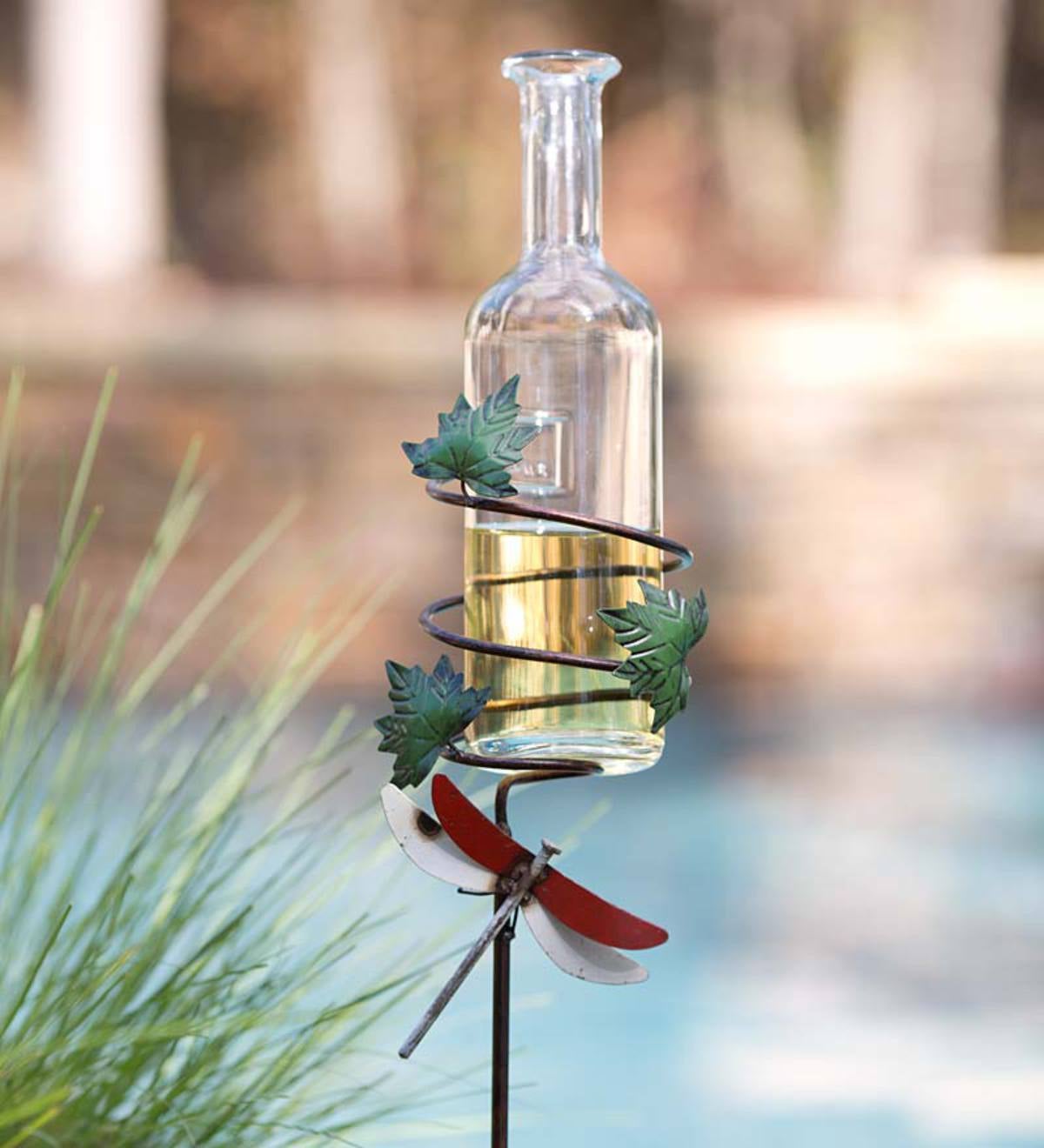 Metal Wine Bottle And Glass Holder Stakes Set Wind And Weather