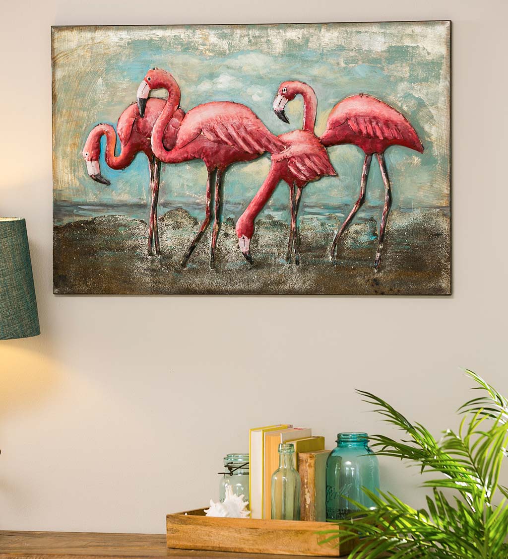 Art | and Handcrafted Metal Wind Wall Flamingo 3D Weather
