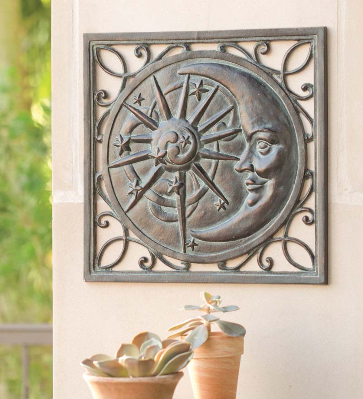 Aluminum Sun And Moon Outdoor Wall Plaque