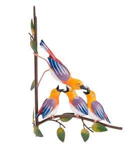 Colorful Mom and Baby Birds Metal Tree Hanger