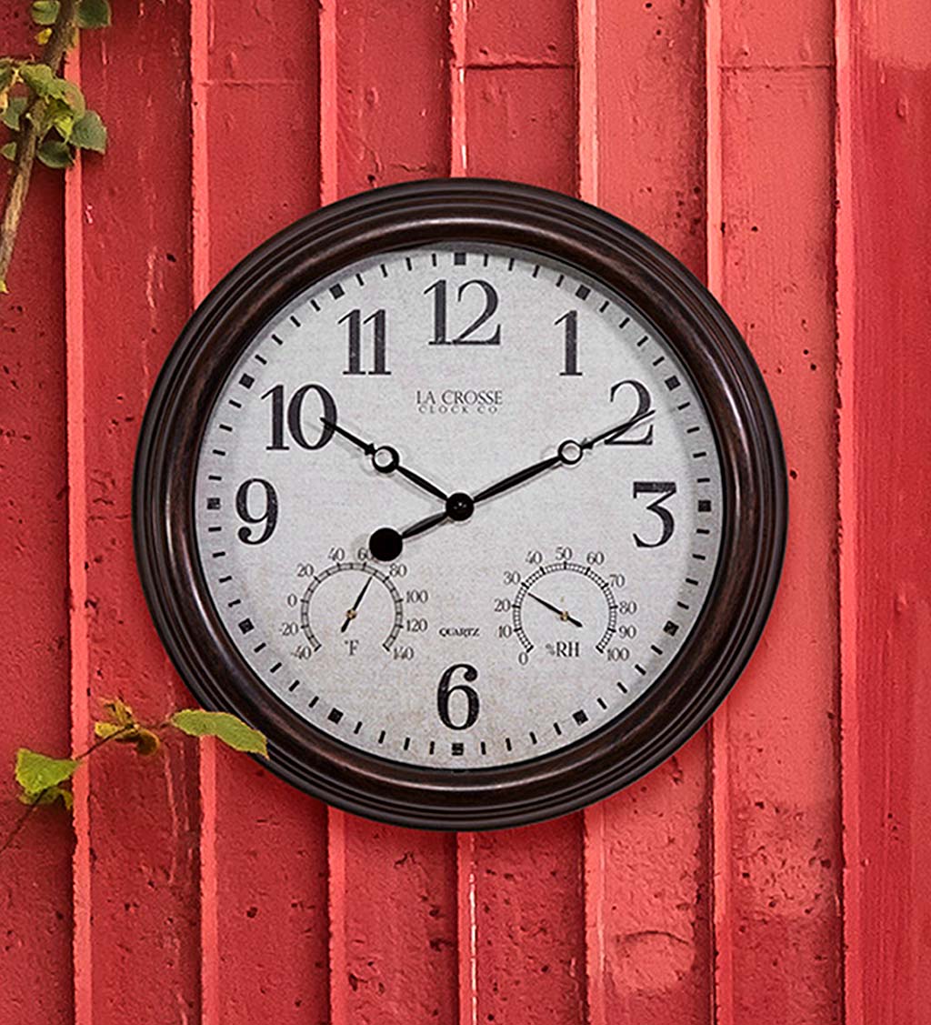 Indoor/Outdoor 15 Diameter Wall Clock with Temperature and Humidity