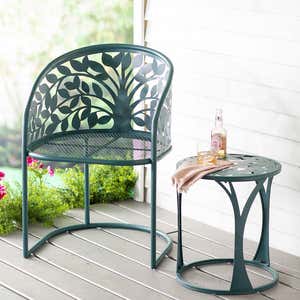 Powder-Coated Metal Tree of Life Table and Chair Set