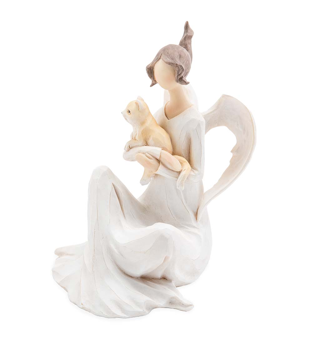 Seated Angel with Cat Indoor/Outdoor Holiday Sculpture | Wind and Weather