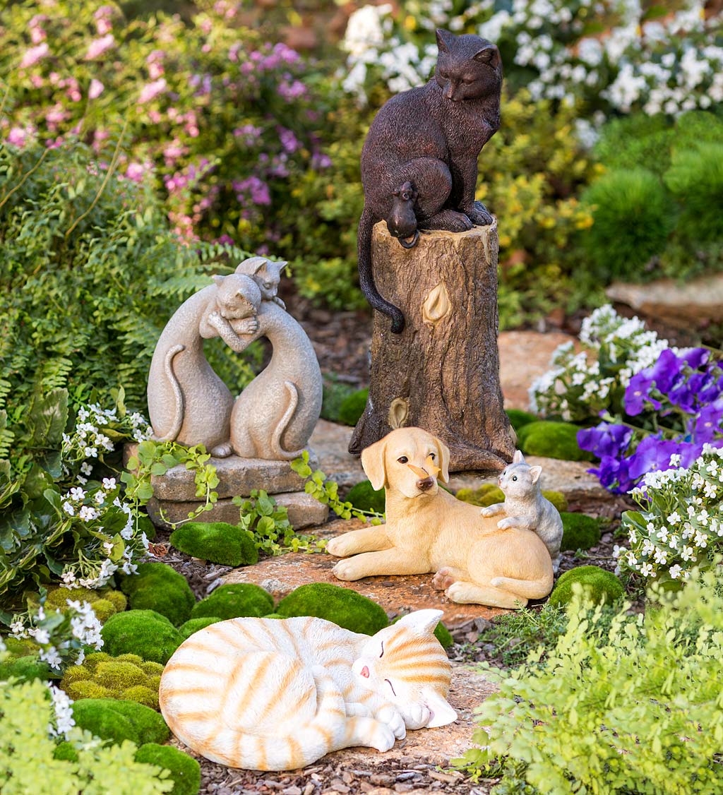 Dog, Cat and Butterfly Lighted Solar Garden Sculpture | Wind and