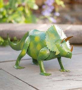 Handcrafted Green Metal Triceratops Dinosaur Sculpture