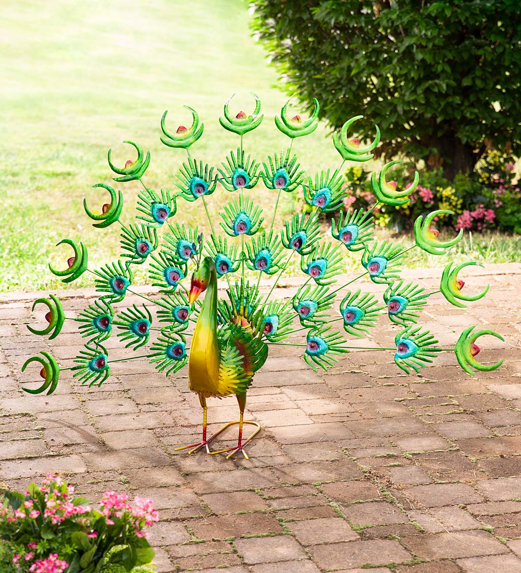 Solar Powered Peacock Tail Feathers Yard Stake