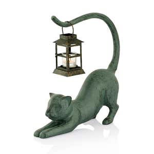 Recycled Aluminum Cat with Lantern Statue