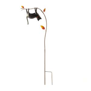 Handcrafted Black Cat and Fall Leaves Garden Stake - Hanging