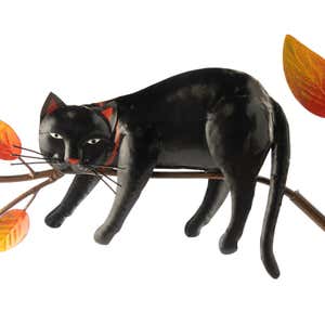 Handcrafted Black Cat and Fall Leaves Garden Stake - Hanging