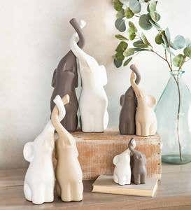 Large Ceramic Elephants with Intertwined Trunks Sculptures, Set of 4
