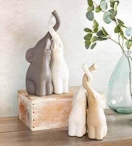 Large Ceramic Elephants with Intertwined Trunks Sculptures, Set of 4