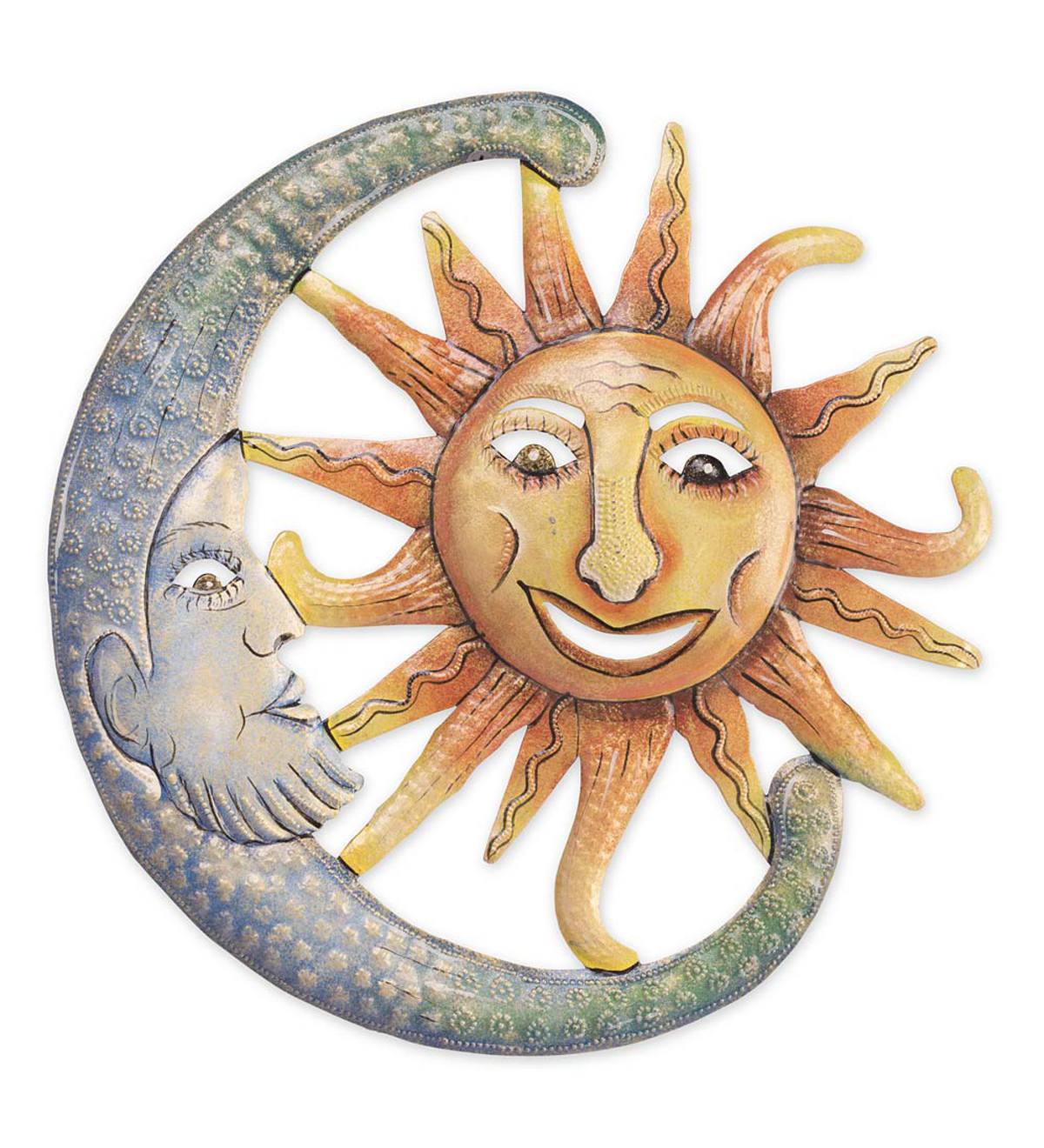 Smiling Moon and Sun Metal Wall Art
