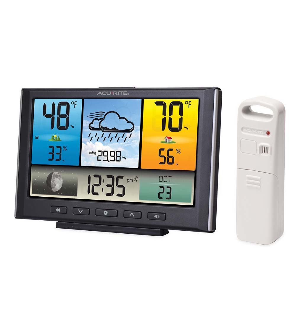  AcuRite Wireless Thermometer with Clock, Black : Patio, Lawn &  Garden