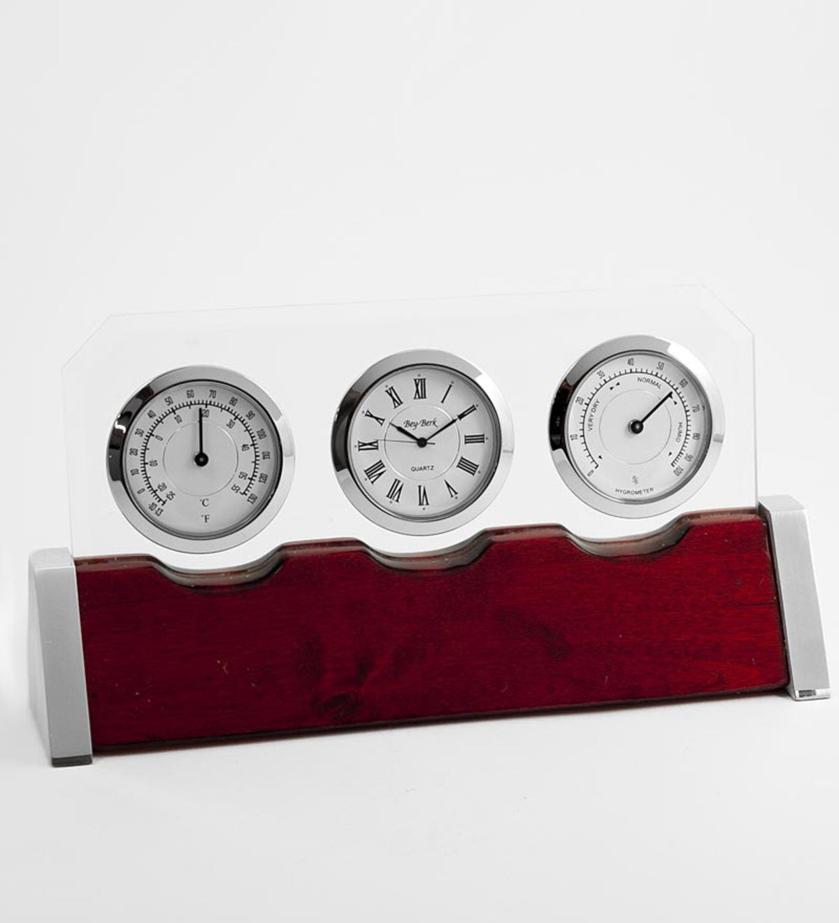 Nature Spring Silver Clock Thermometer Hygrometer - Silver