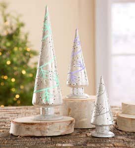 Color-Changing Silver Mercury Glass Christmas Trees, Set of 3
