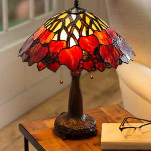 Tiffany-Inspired Fall Leaves Stained Glass Table Lamp