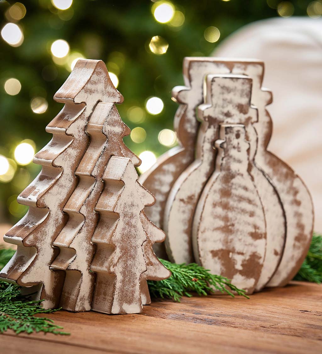 Nested Wooden Holiday Figures, Set of 3