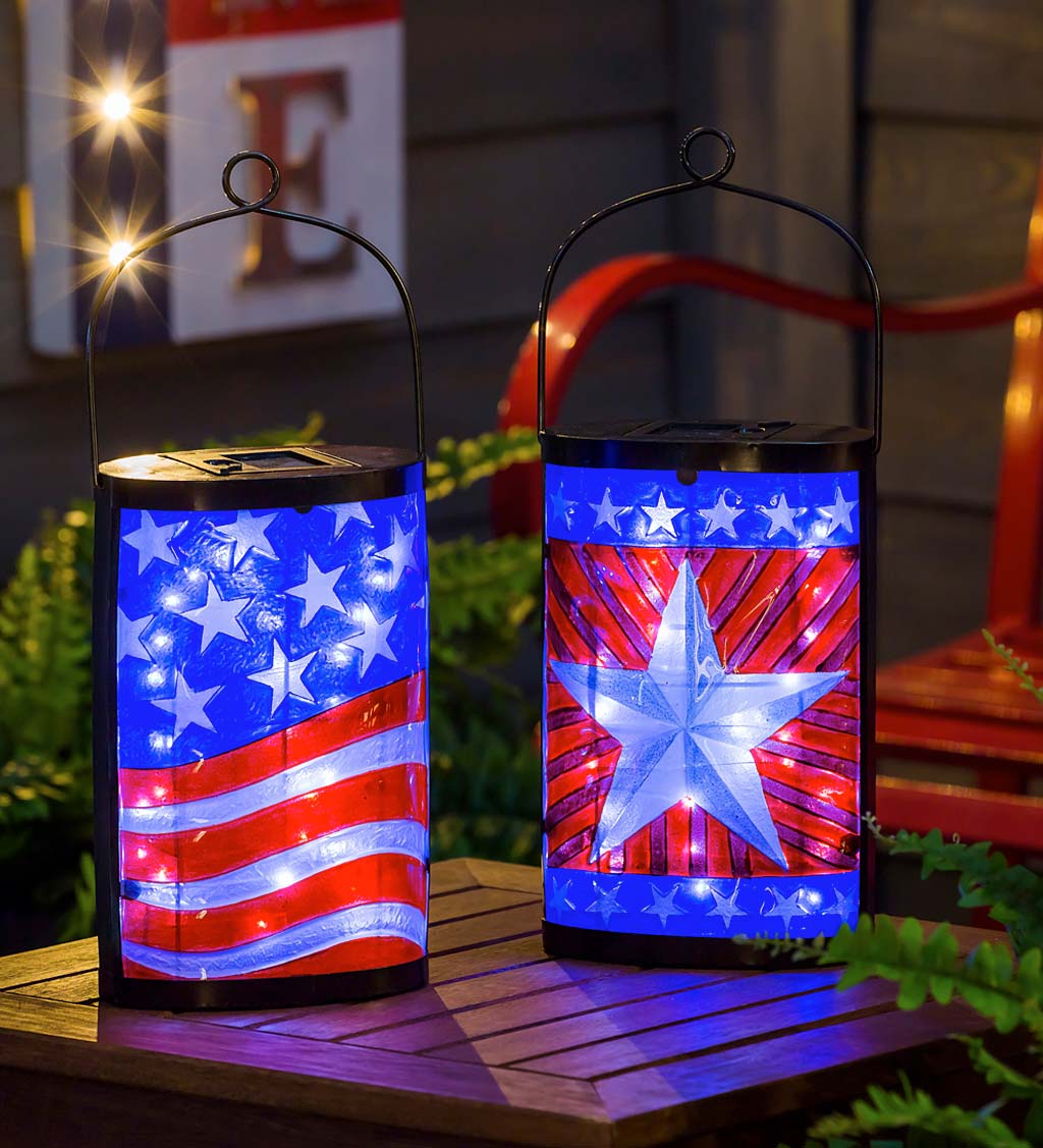 Patriotic Flag-Themed Solar Lanterns, Set of 2