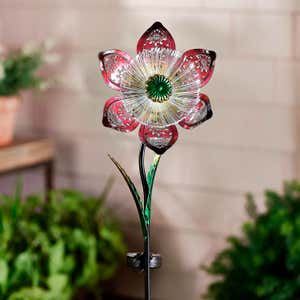 Flower Solar Fiber Optic Garden Stake - Red