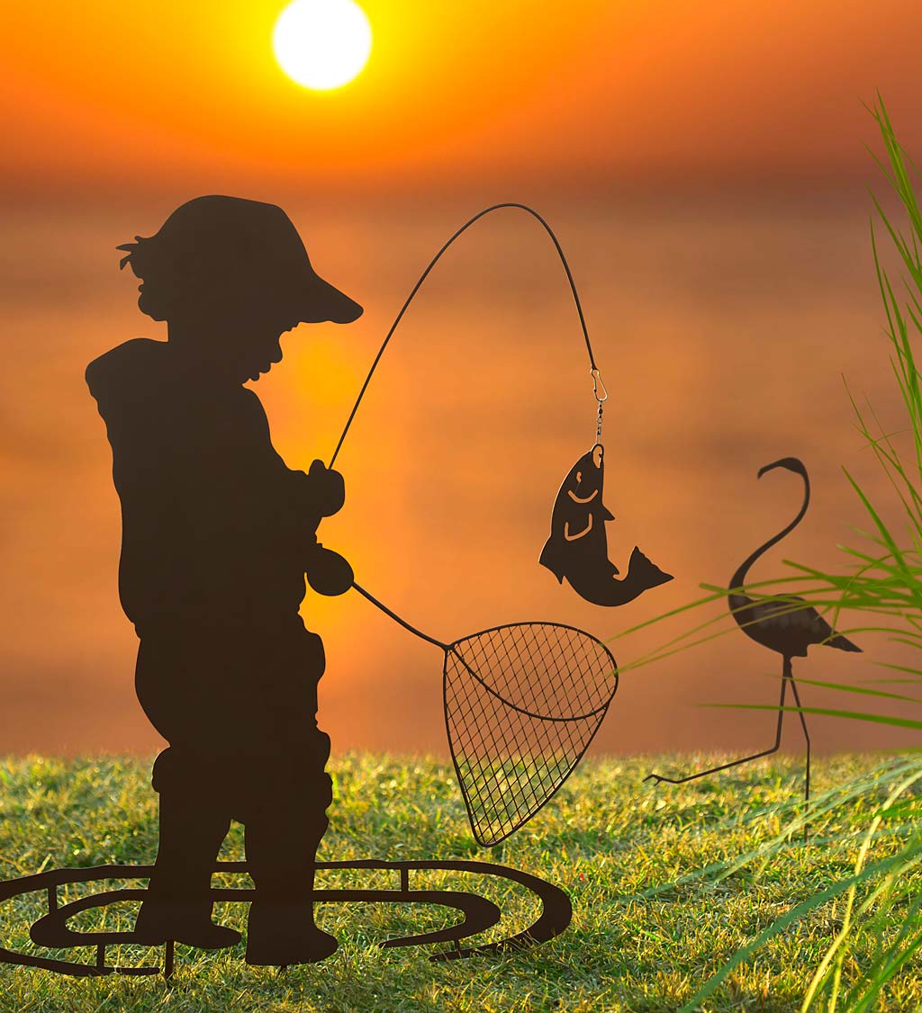 Fishing Boy Silhouette Photomontage Art Wall Decor Blue Water Fish Outdoors  Sports Fishermen People Child Lake Texoma…