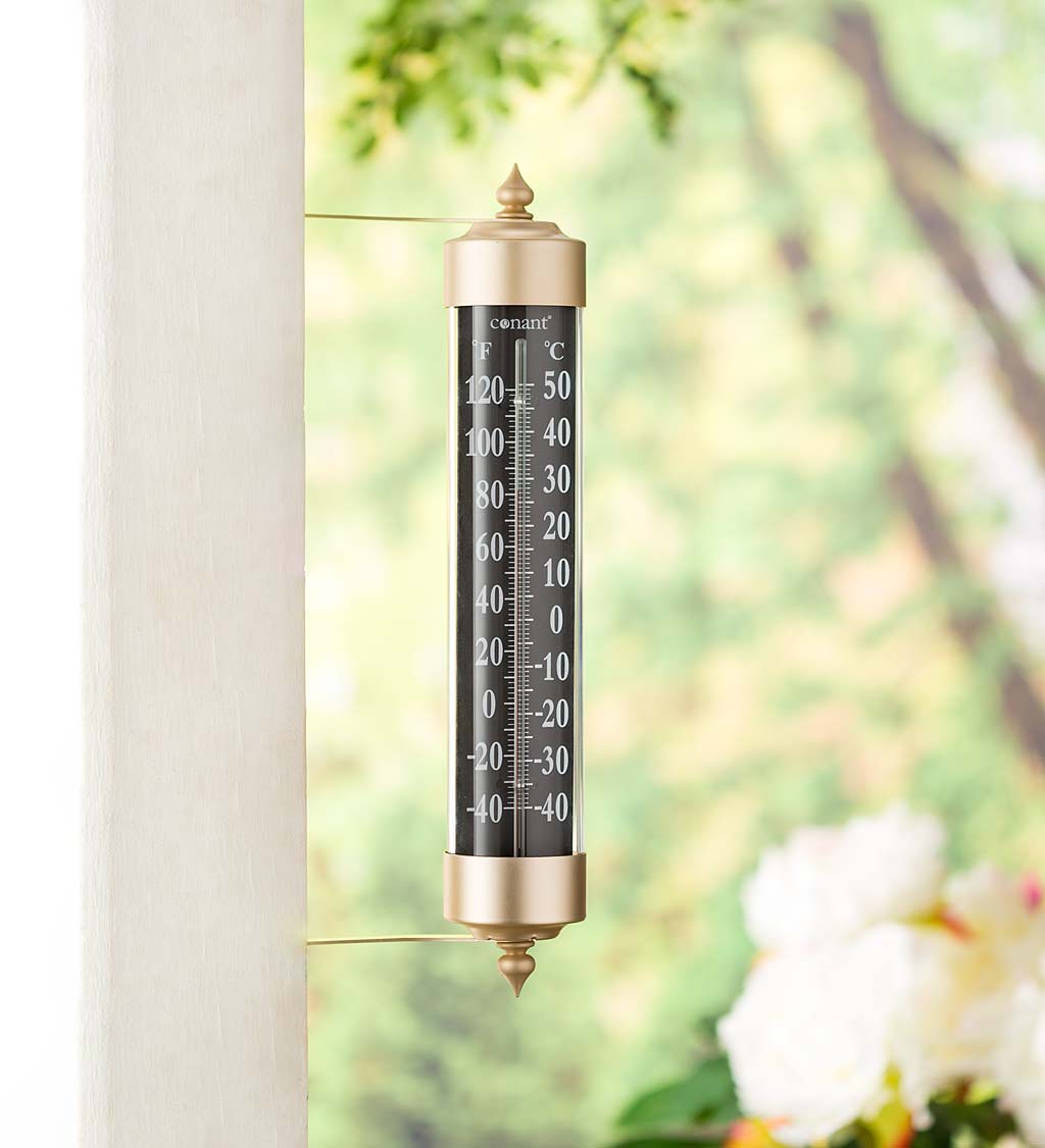 HOBYLUBY Large Outdoor Thermometer，Wall-Mounted Thermometer with Humidity,  Easy to Read Decorative Outside Thermometer for Patio, Garden, No Require