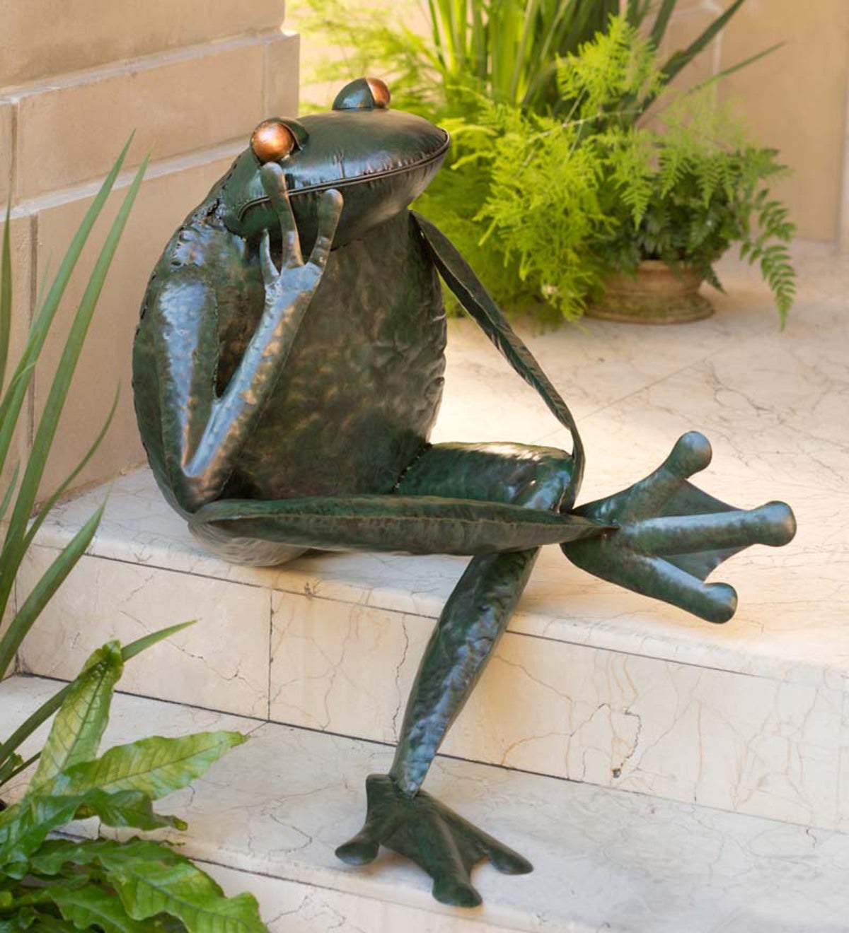 Bronze Reading Frog Statue
