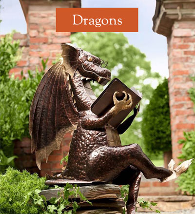 Image of Metal Reading Dragon Sculpture. Dragons