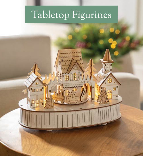 Image of Wooden LED Musical Moving Christmas Village - Decorative Accents