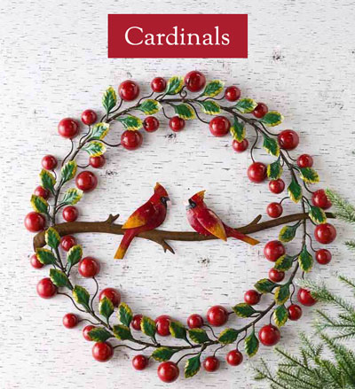Image of Cardinals and Berries Metal Wreath - Cardinals