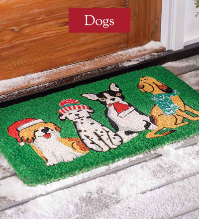 Image of Holiday Dog Quartet Coir Mat. Dogs
