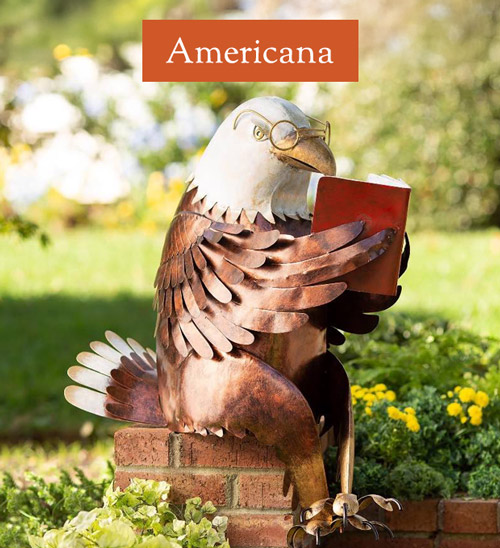 Image of Handcrafted Metal Reading Bald Eagle Indoor/Outdoor Sculpture - Americana