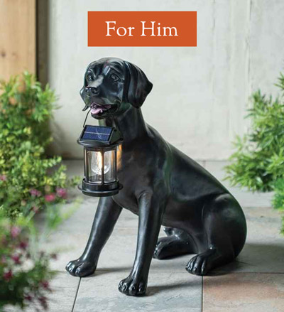 Image of Black Labrador Dog Statue Holding A Solar Lantern - Father's Day
