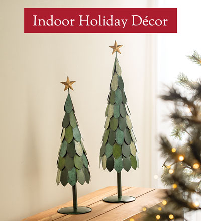 Image of Set of 2 Recycled Metal Trees. INDOOR HOLIDAY DECORATIONS