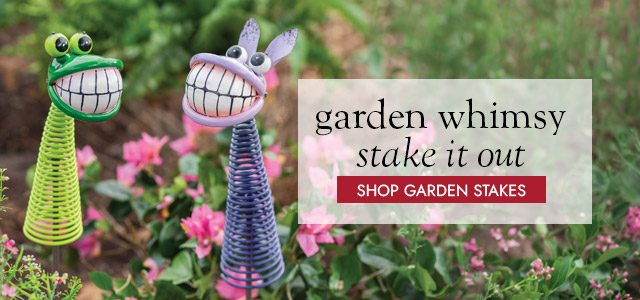 Image of Donkey Smile Garden Stake and Frog Smile Garden Stake. garden whimsy stake it out SHOP GARDEN STAKES