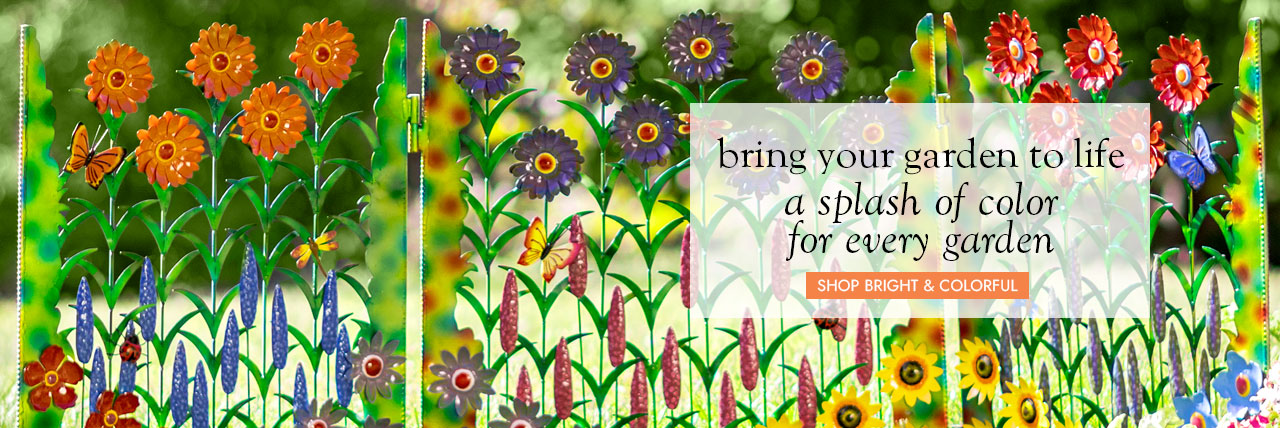 image of Colorful Metal Field of Flowers Screen - bring your garden to life a splash of color for every garden SHOP BRIGHT & COLORFUL