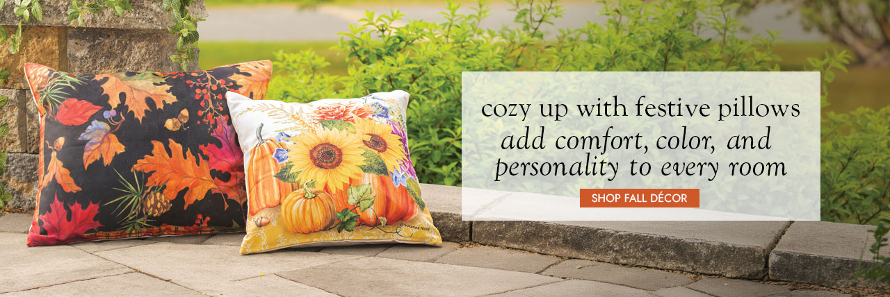 Image of Festival Pillow and Autumn Pillow. cosy up with festive pillows add comfort, color, and personality to every room SHOP SHOP FALL DECOR