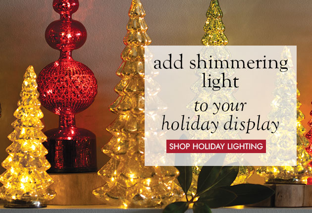 image of assorted lighted glass trees - add shimmering light to your holiday display - SHOP HOLIDAY LIGHTING