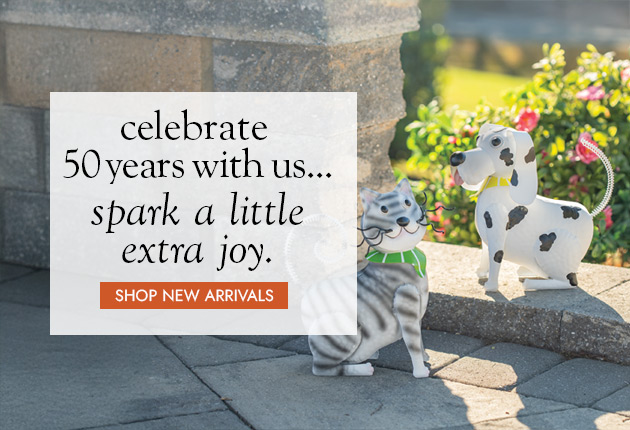 image of Painted Metal Sitting Cat and Dog. celebrate 50 years with us - fresh new arrivals are here to spark a little extra joy. SHOP NEW ARRIVALS
