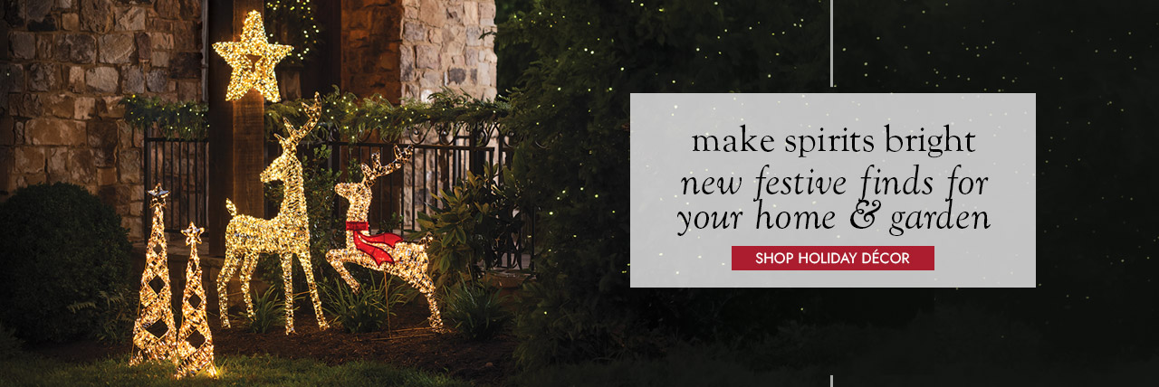 Image of Micro LED Star, Micro LED Cone Tree, Micro LED Leaping Reindeer and Micro LED Standing Reindeer. make spirits bright new festive finds for your home & garden. SHOP HOLIDAY DECOR