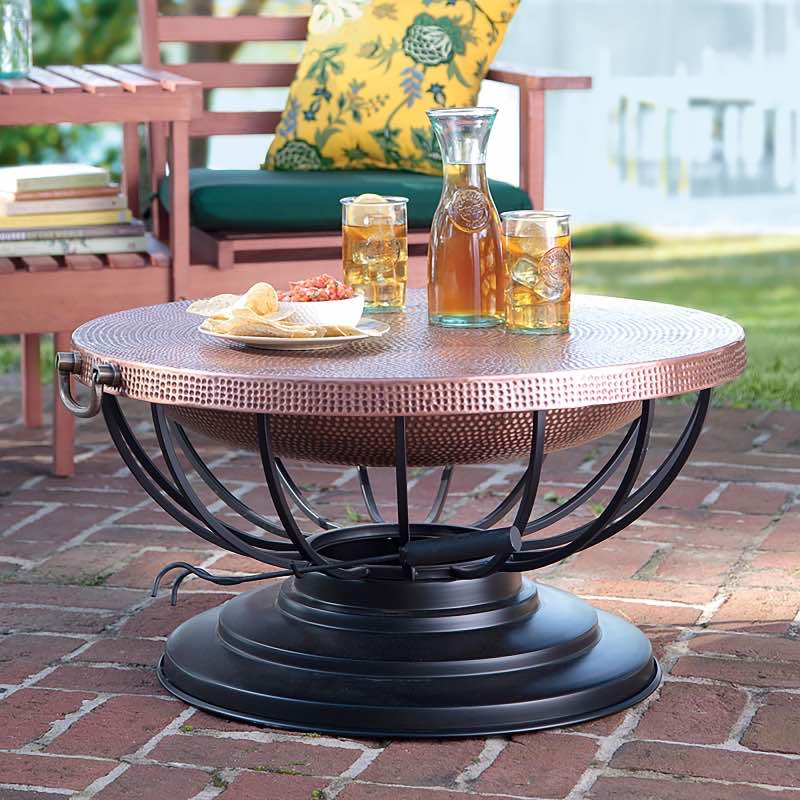 Hammered Copper Fire Pit With Lid Converts To Table