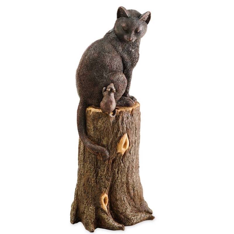 Cat and Mouse on a Stump Garden Sculpture