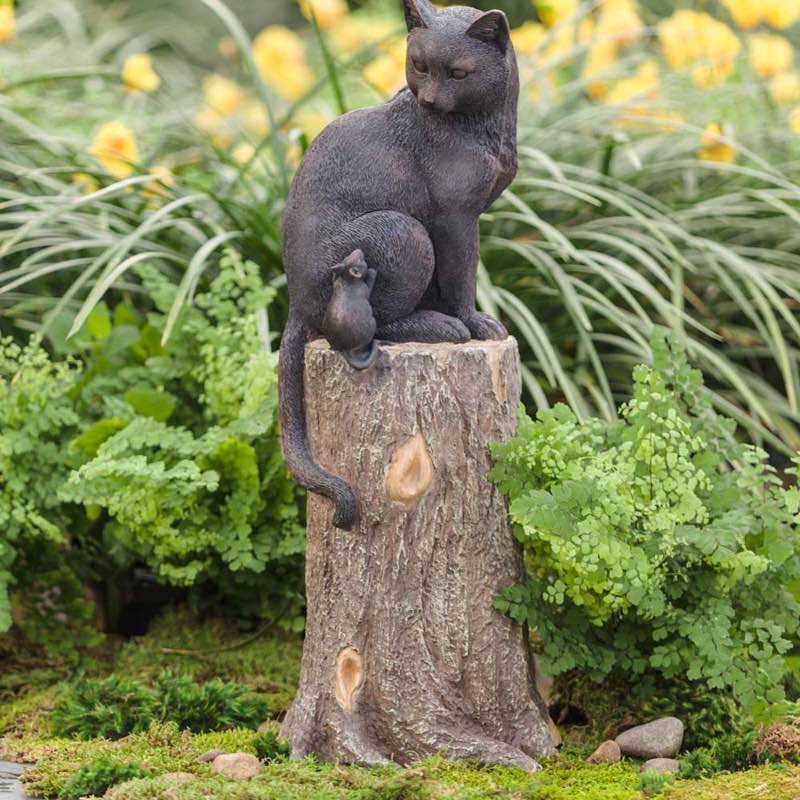 Cat and Mouse on a Stump Garden Sculpture