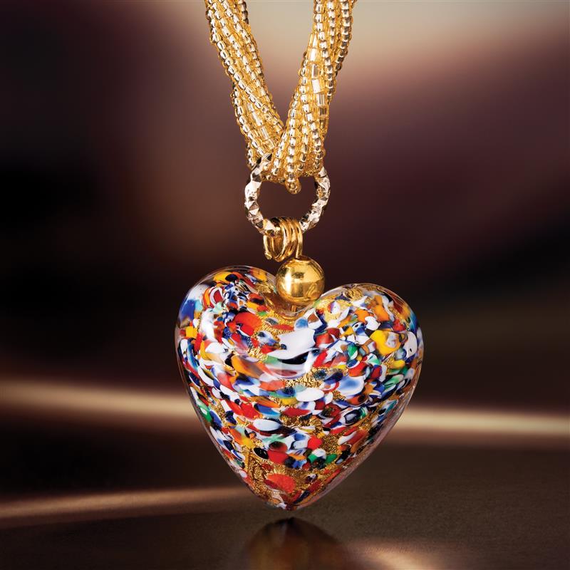 Murano Confetto Heart Pendant & Chain