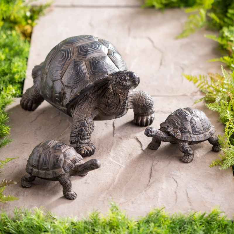 Mother Tortoise with Two Babies Resin Garden Accents