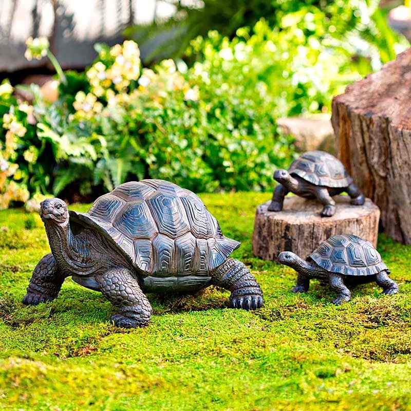 Mother Tortoise with Two Babies Resin Garden Accents