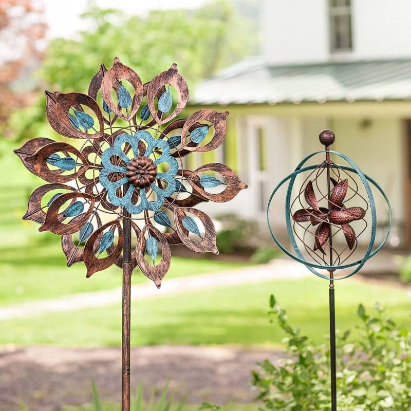 Copper-Colored Metal Lily Wind Spinner