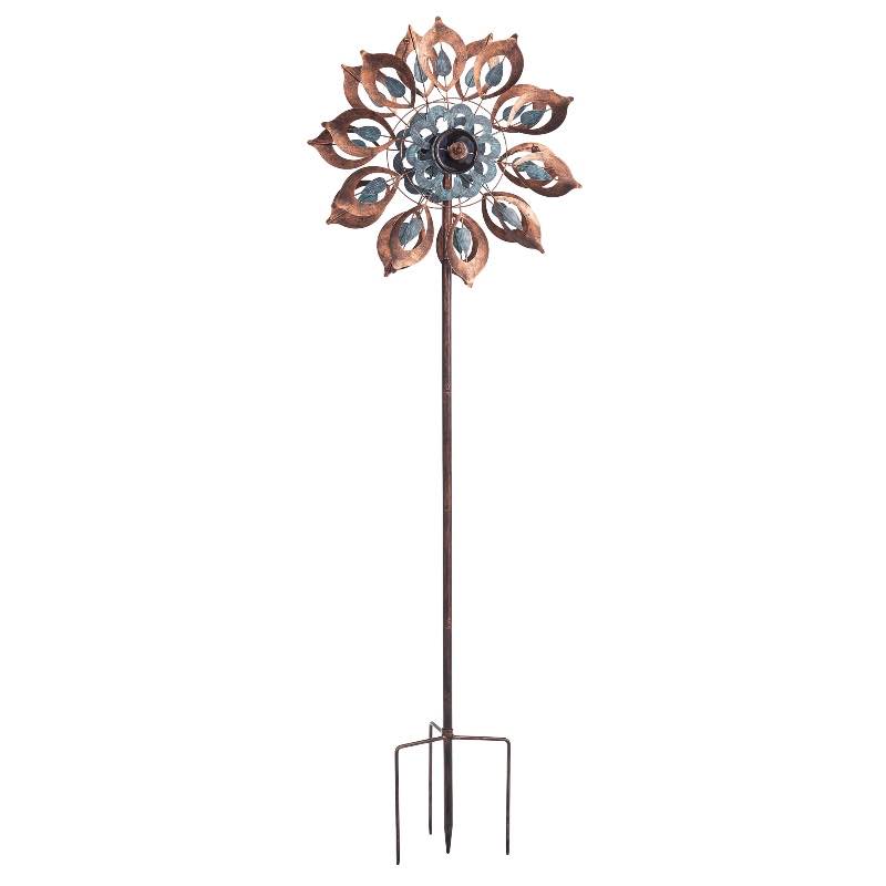 Antique Blue and Copper Lily Flower Solar Wind Spinner