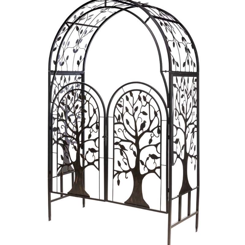 Metal Tree of Life Arched Garden Arbor with Gate