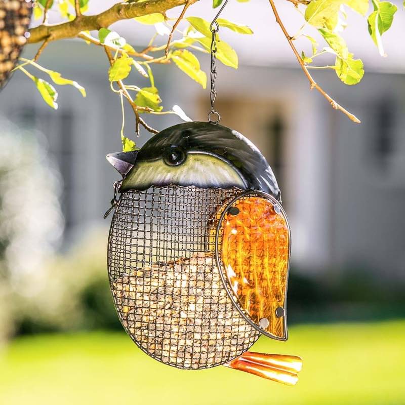 Glass Chickadee Hanging Mesh Bird Feeder