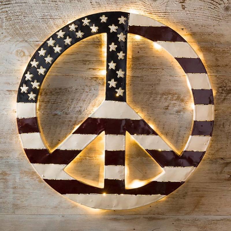 Indoor/Outdoor Lighted American Flag Peace Sign Wall Art